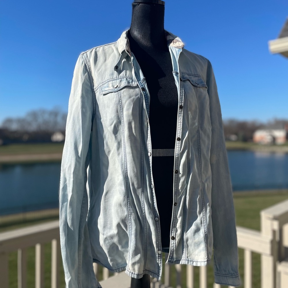 Blue Burberry Brit Button-Up Top